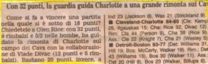Cleveland OH, 13/12/1997 Charlotte Hornets @ Cleveland Cavaliers 85-84.