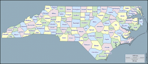 Il North Carolina e la contea di Mecklenburg nella quale è situata Charlotte.